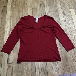 Josephine Chaus Silk V-neck Sweater Small Cherry Red